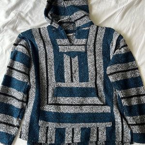 Tops | Brand New Blue And White Drug Rug Baja Hoodie | Poshmark